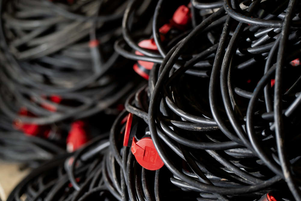 Rugged industrial cable in factory setting